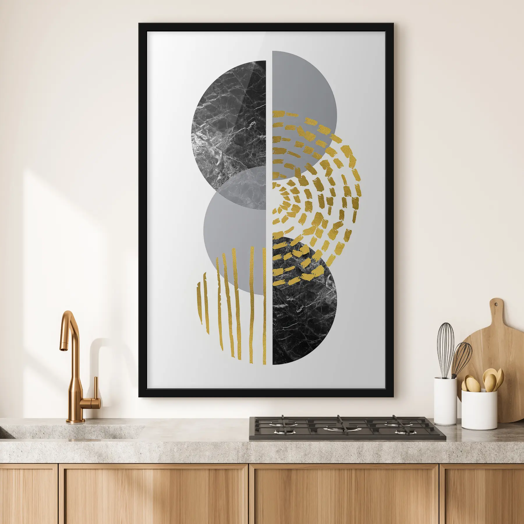 Fototapetes Abstrakts sienas grafika baltā, pelēkā un melnā krāsā f35942