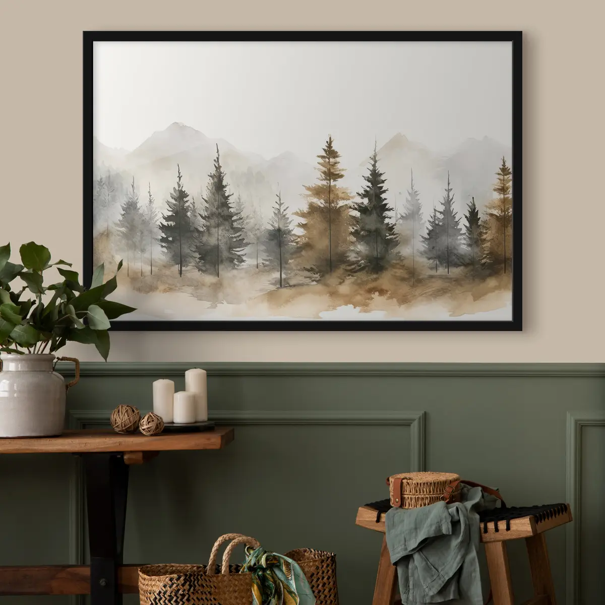 Plakāts Mierīga meža ainava maigās krāsās f36010