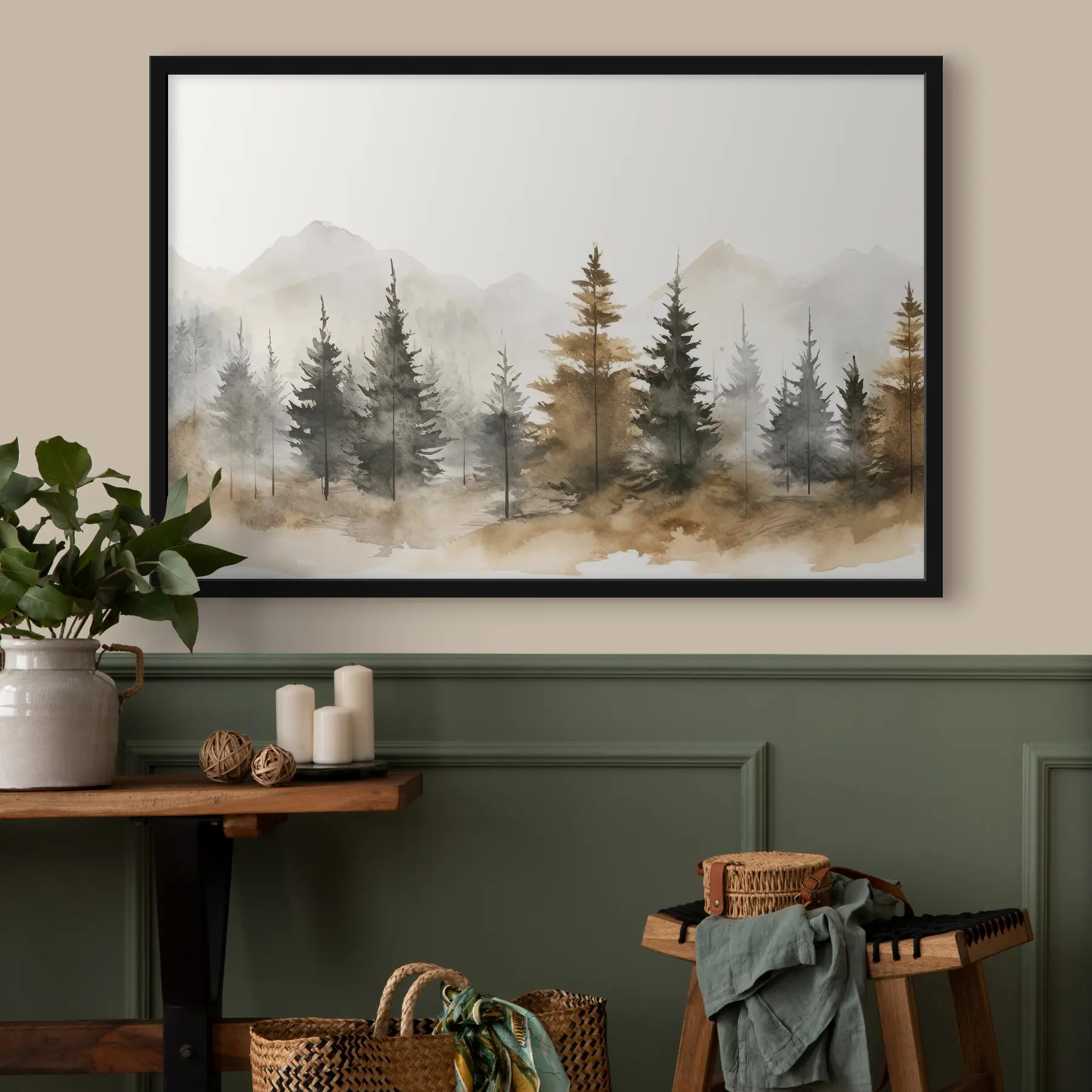 Fototapetes Mierīga meža ainava maigās krāsās f36010