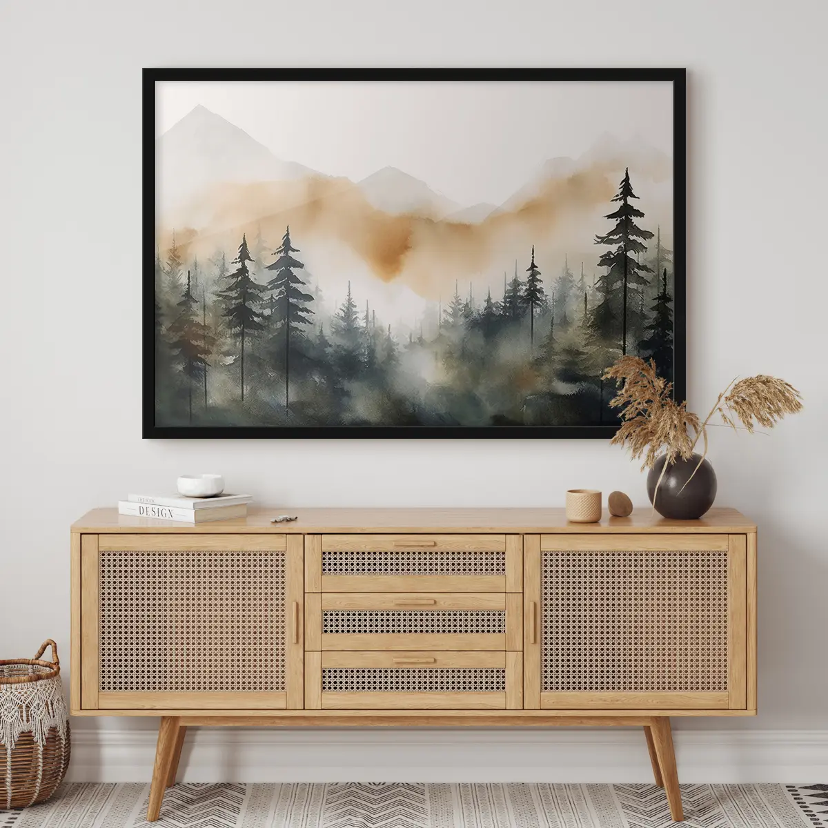 Plakāts Miglains kalnu mežs saullēktā f36008