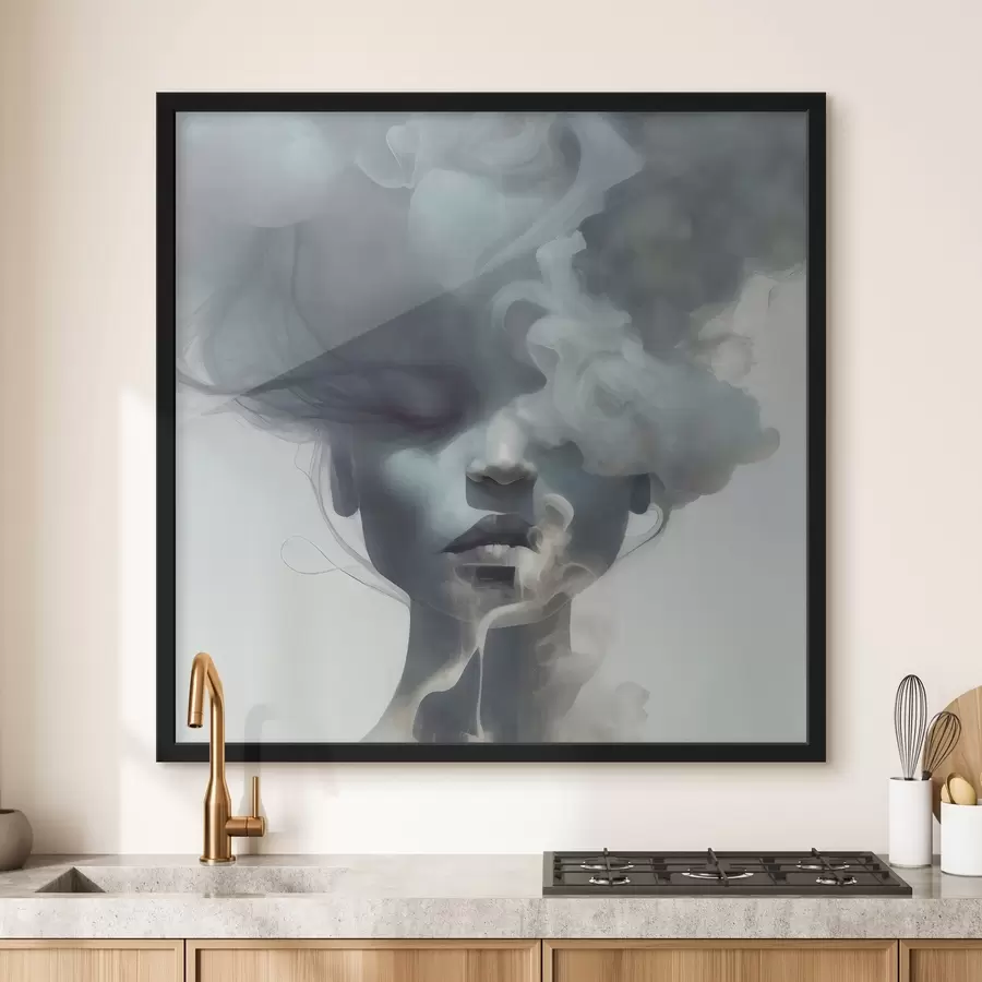 Glezna Meitene un pelēkā migla f35818