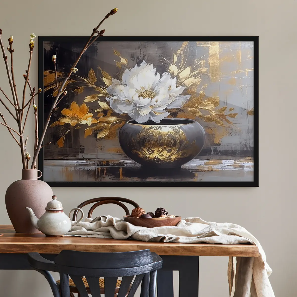 Plakāts Eleganta vāze ar ziedošiem ziediem f35388