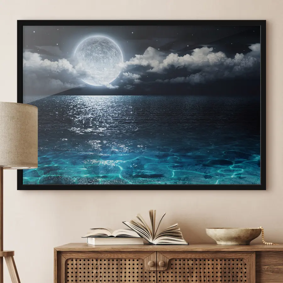 Fototapetes Mēness apgaismotie viļņi atspoguļo mieru f35167