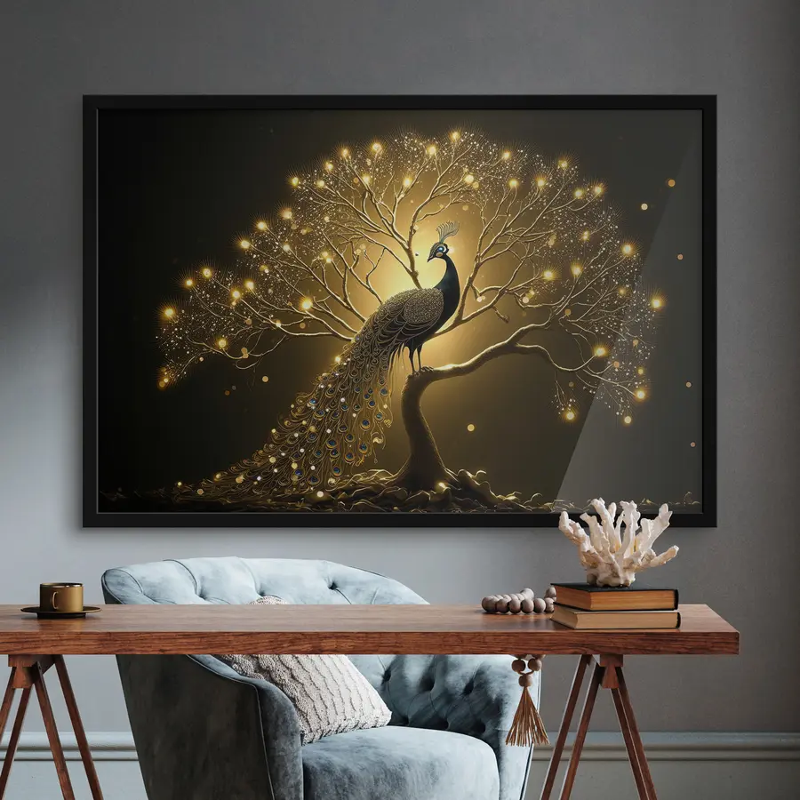 Fototapetes Skaists pāvs uz tumša fona f34876