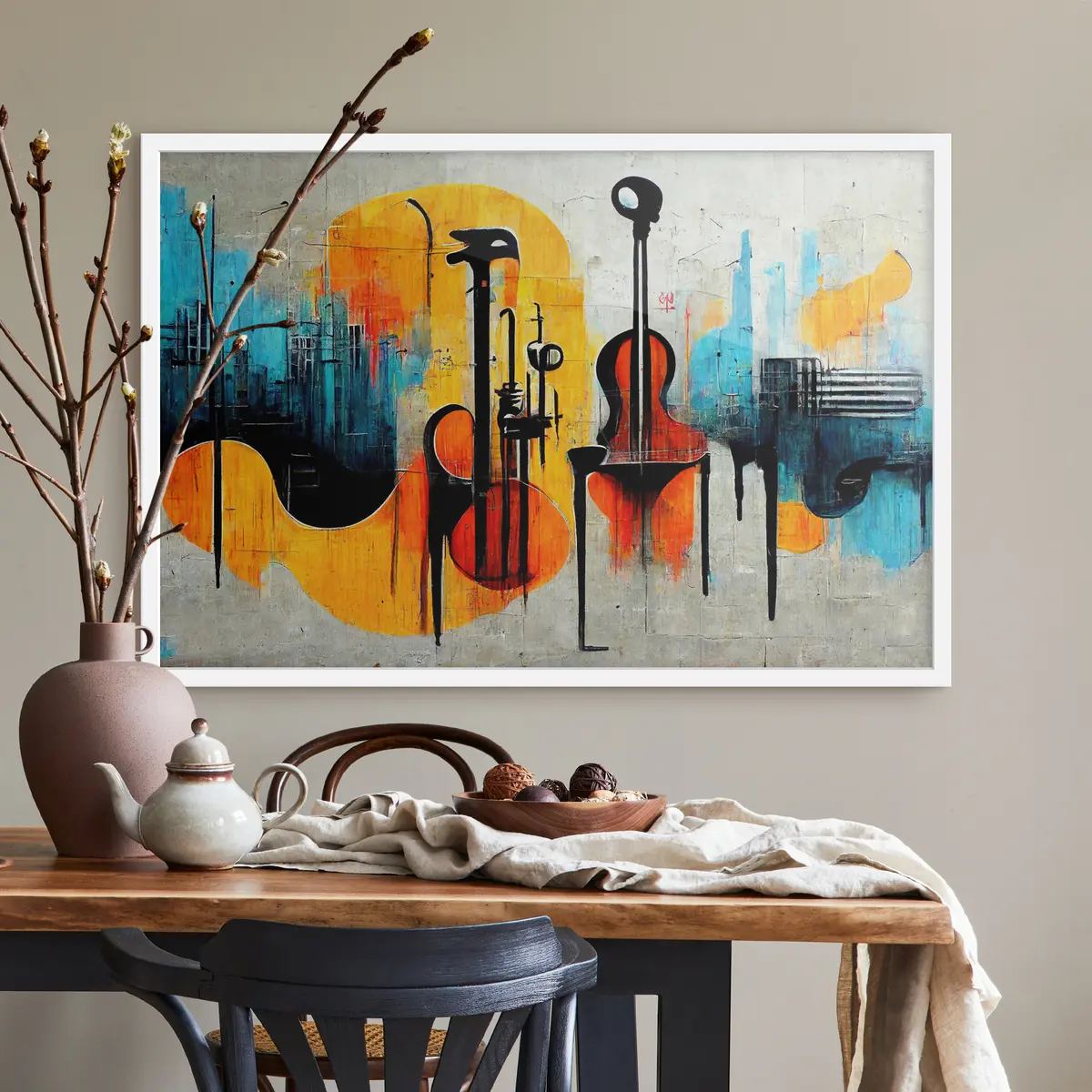 Plakāts Spilgta sienas glezna, kas godina mūziku un radošumu f33044