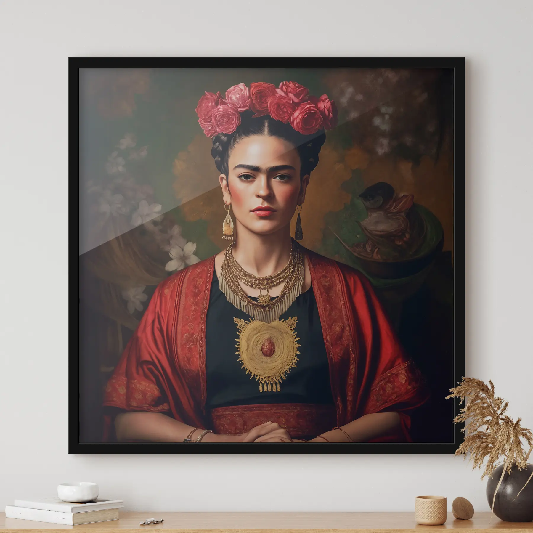 Glezna Frida Kahlo sarkanā kleitā f32865