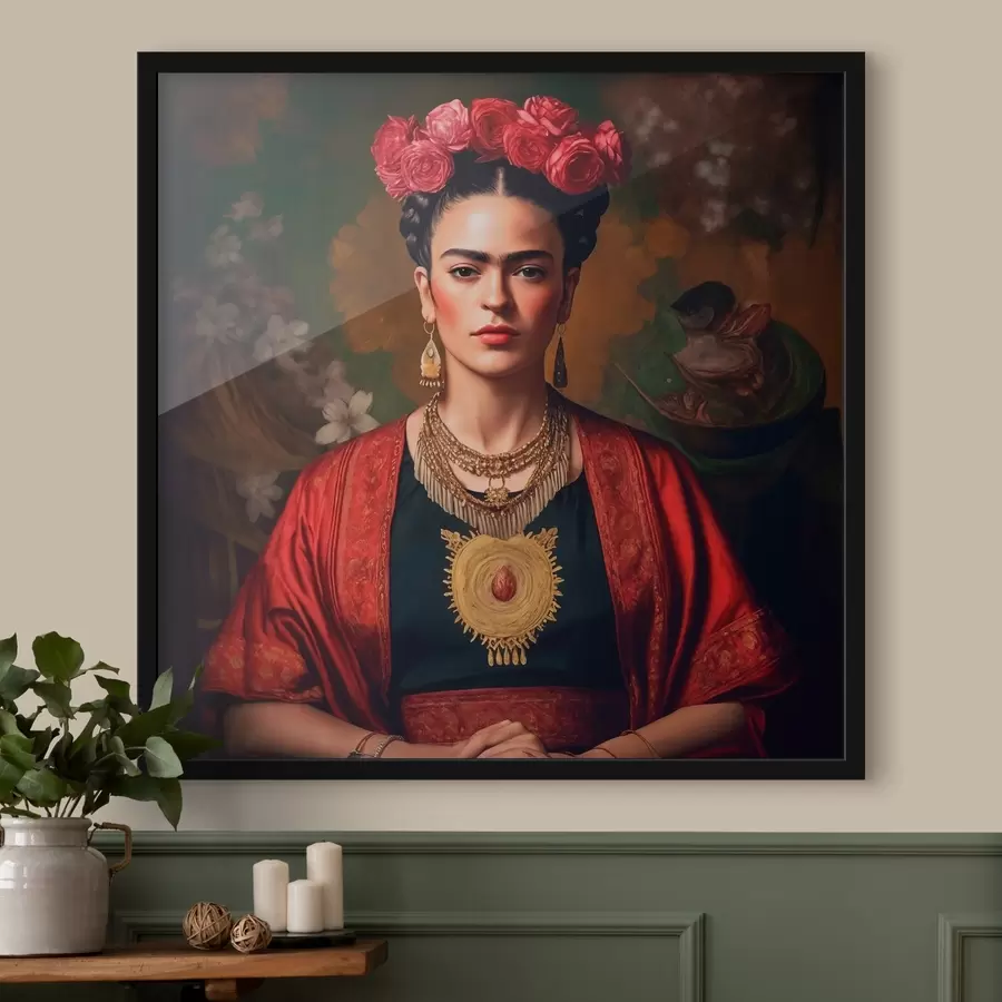 Glezna Frida Kahlo sarkanā kleitā f32865