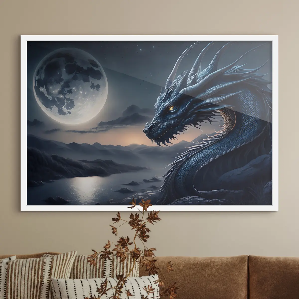 Plakāts Majestātisks pūķis mēness gaismā f32612