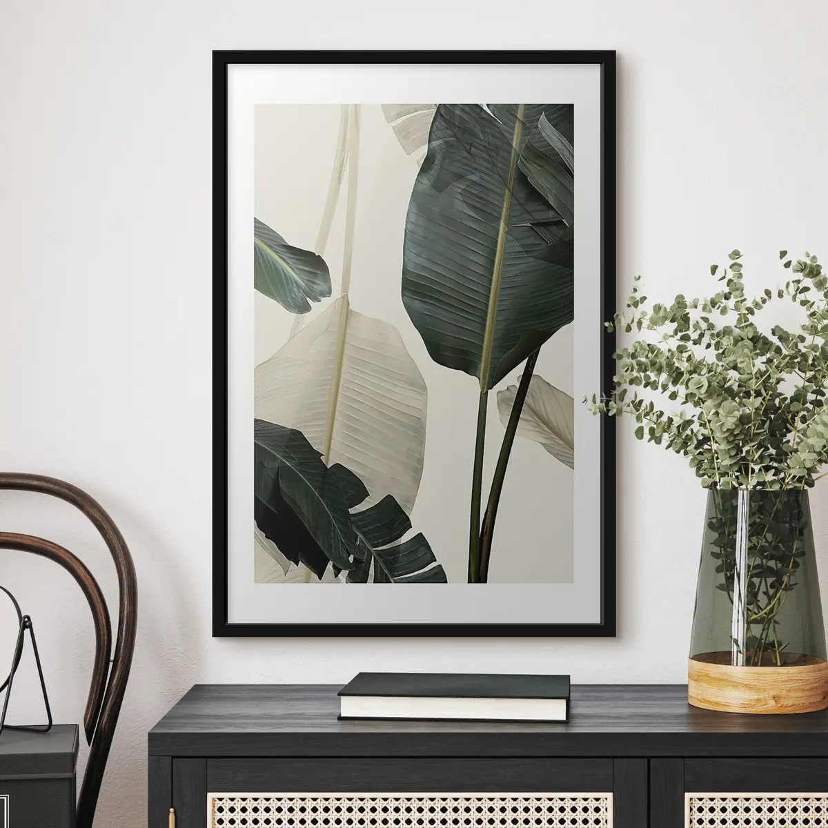 Plakāts Smaragda zaļas lapas maigā gaismā f21746