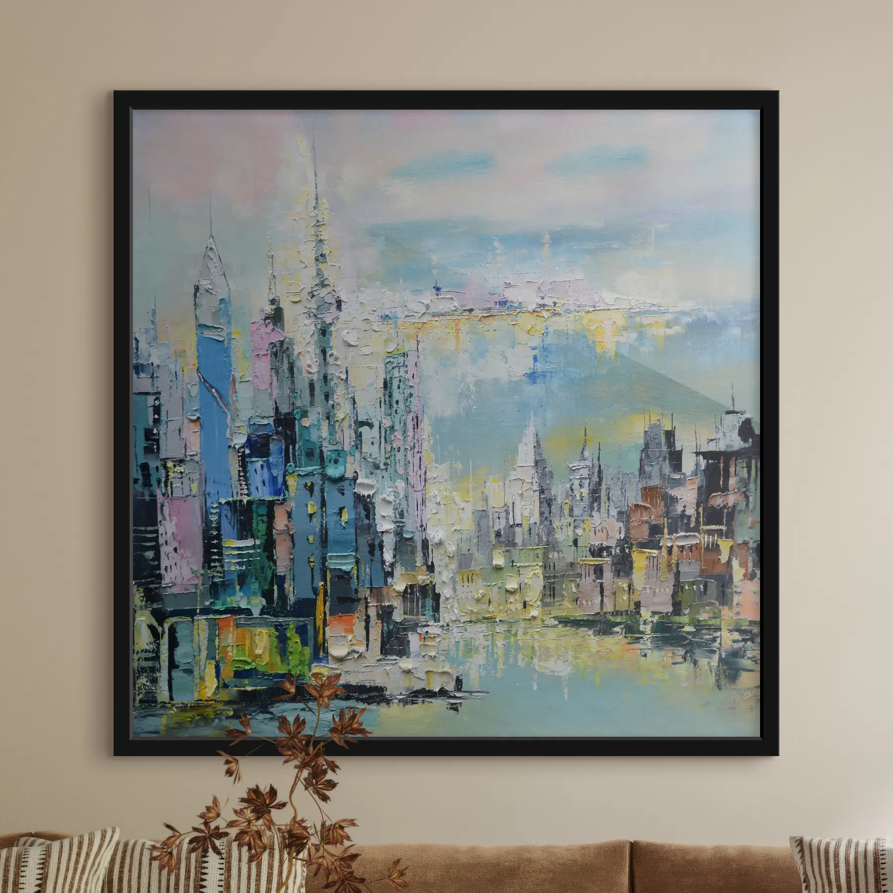 Fototapetes Krāsains pilsētas skats zem sapņainām debesīm f02116