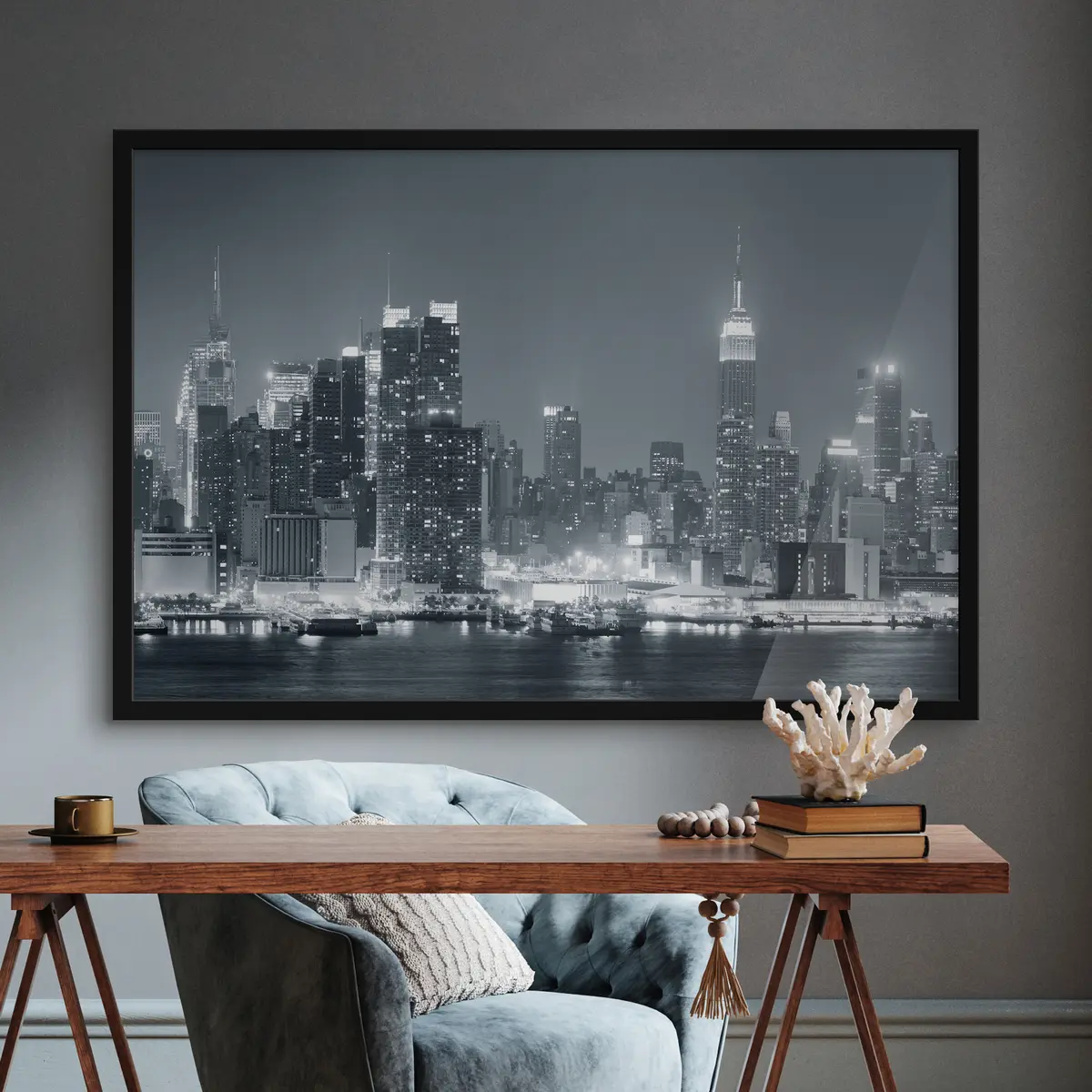 Plakāts Naktī izgaismota pilsētas panorāma f10201