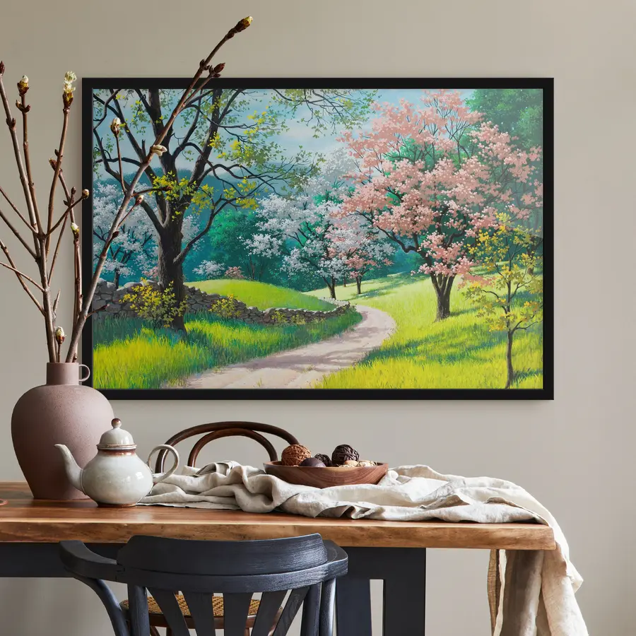 Fototapetes Ziedoši koki gar līkumotu taku f15350