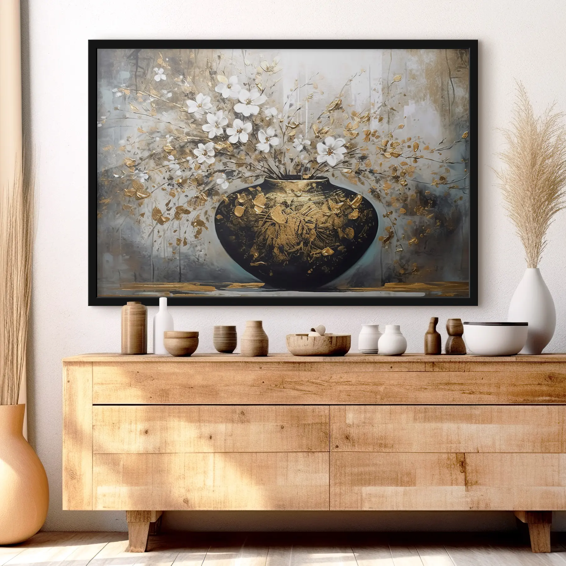 Fototapetes Eleganta vāze, rotāta ar košiem ziediem f35377