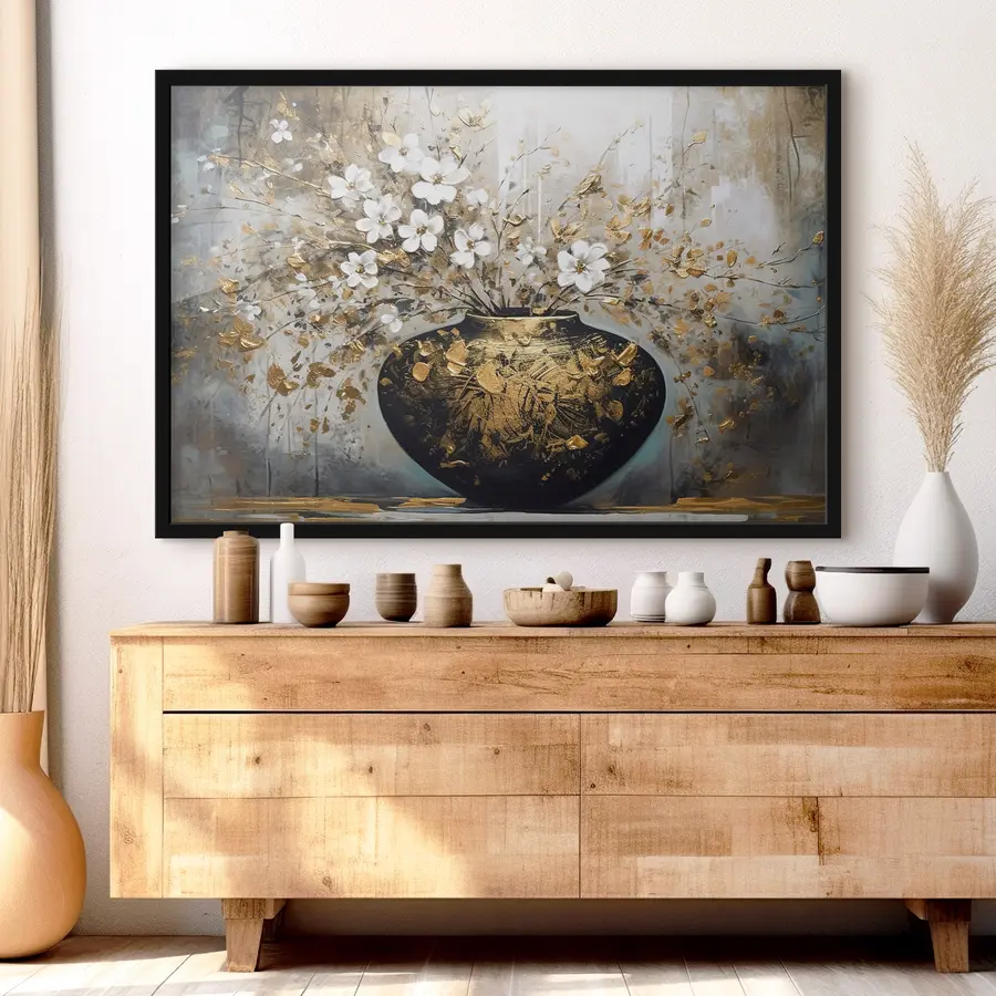 Fototapetes Eleganta vāze, rotāta ar košiem ziediem f35377