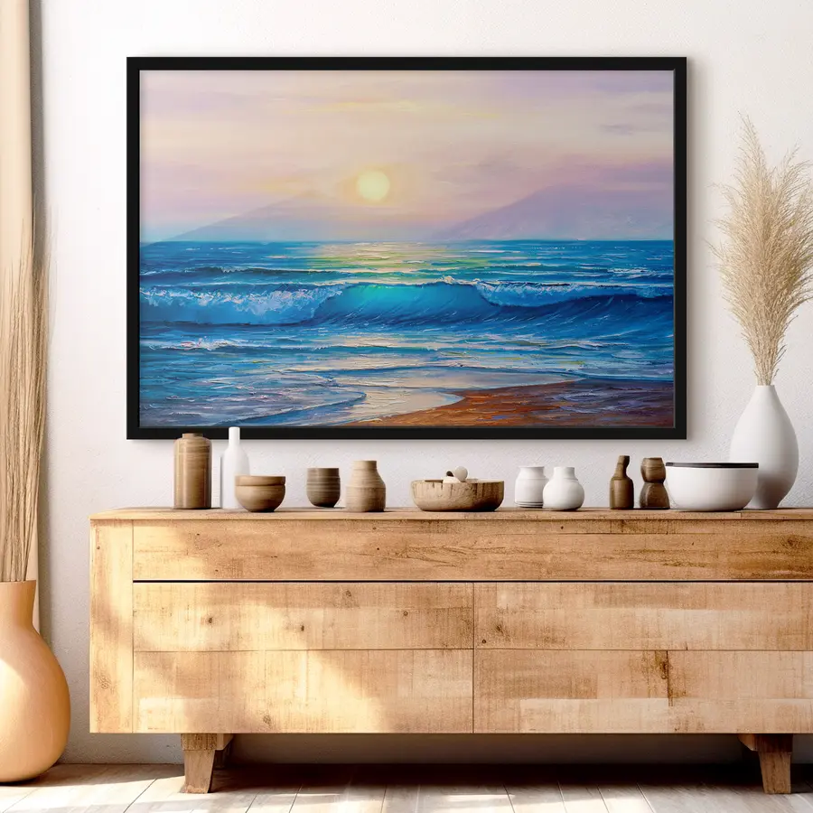 Fototapetes Klusie viļņi, kas atspoguļo saulrieta nokrāsas f35378