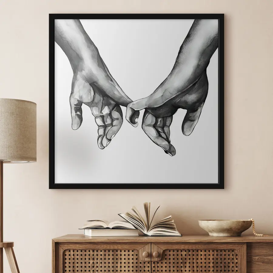 Fototapetes Melns un balts, turoties par rokām uz balta fona f36848