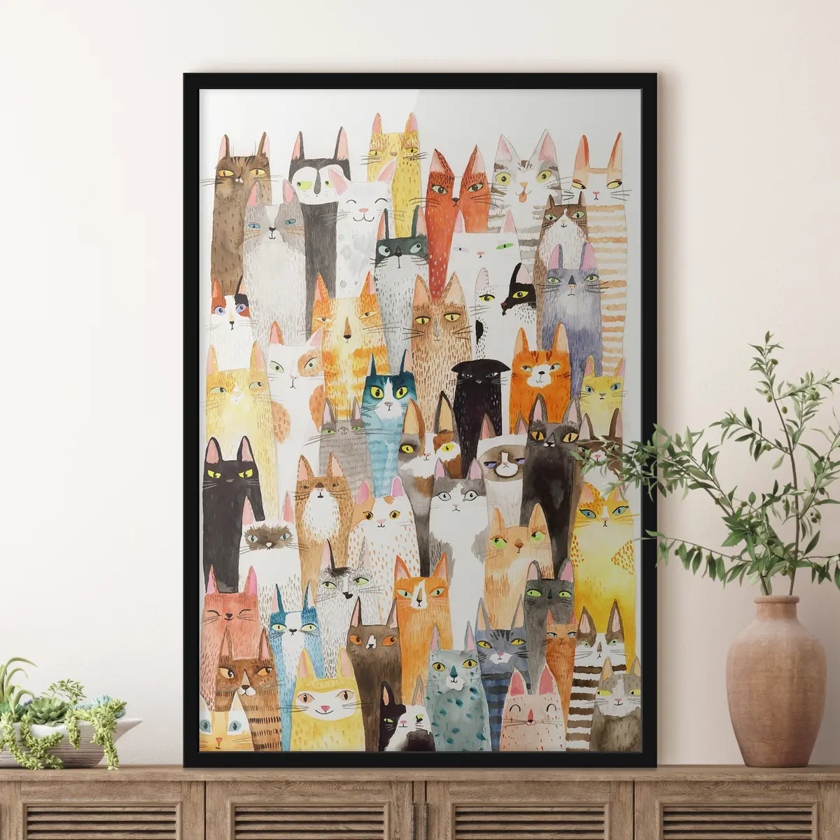 Plakāts Krāšņs ziņkārīgu kaķu pulciņš f01036