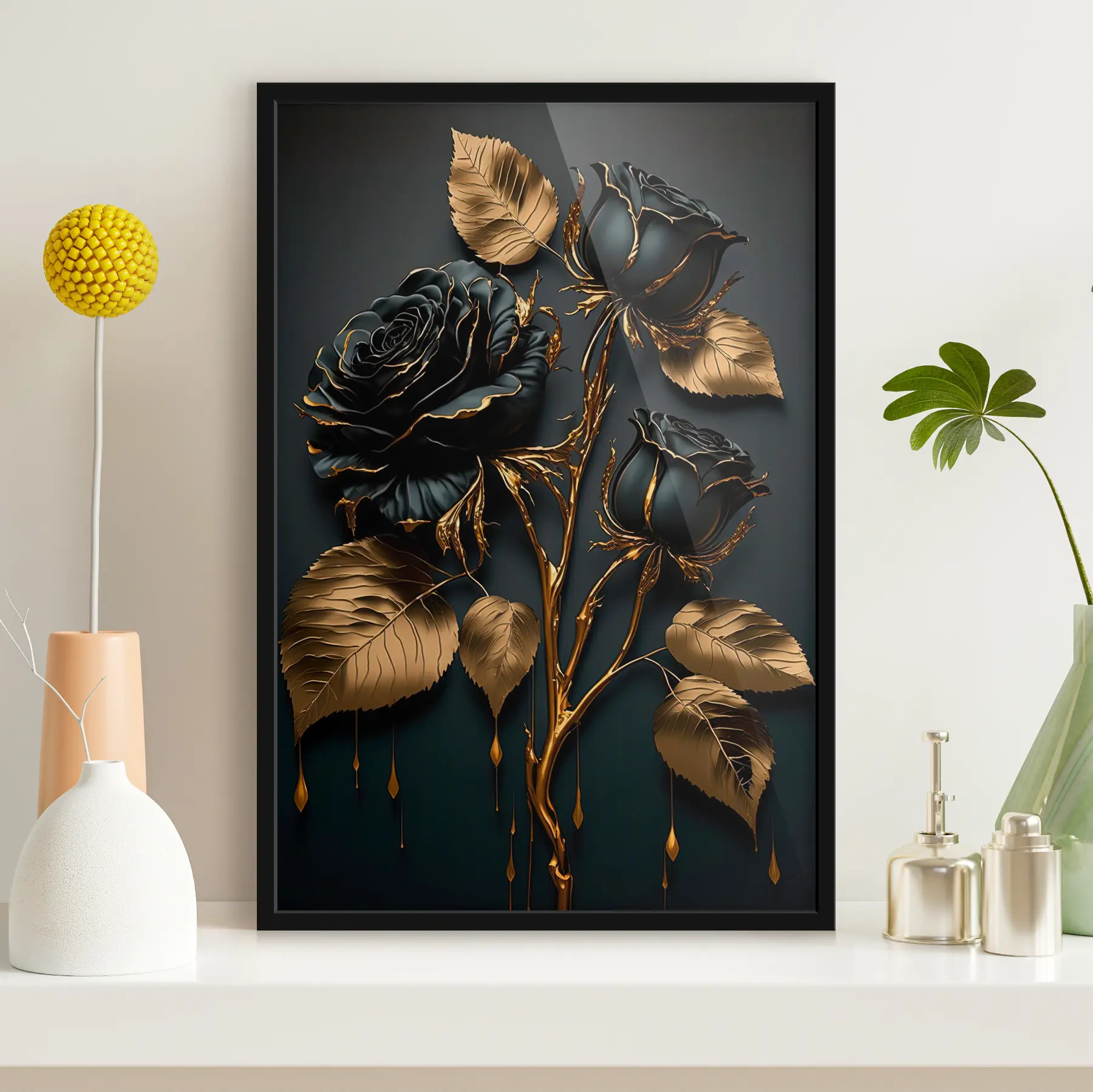 Fototapetes Melnā roze ar lapām f33700