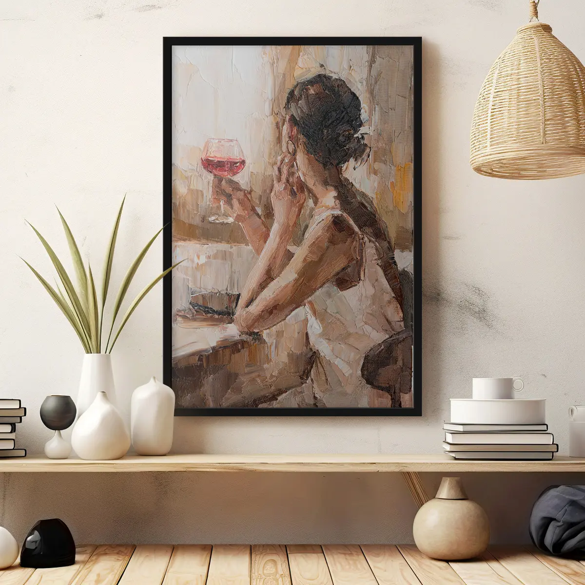 Plakāts Pārdomājot dzīvi ar dzērienu rokā f34590