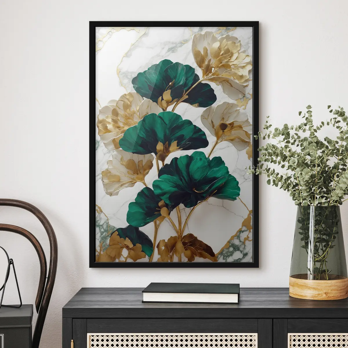 Plakāts Elegants lapojums uz marmora fona f36646