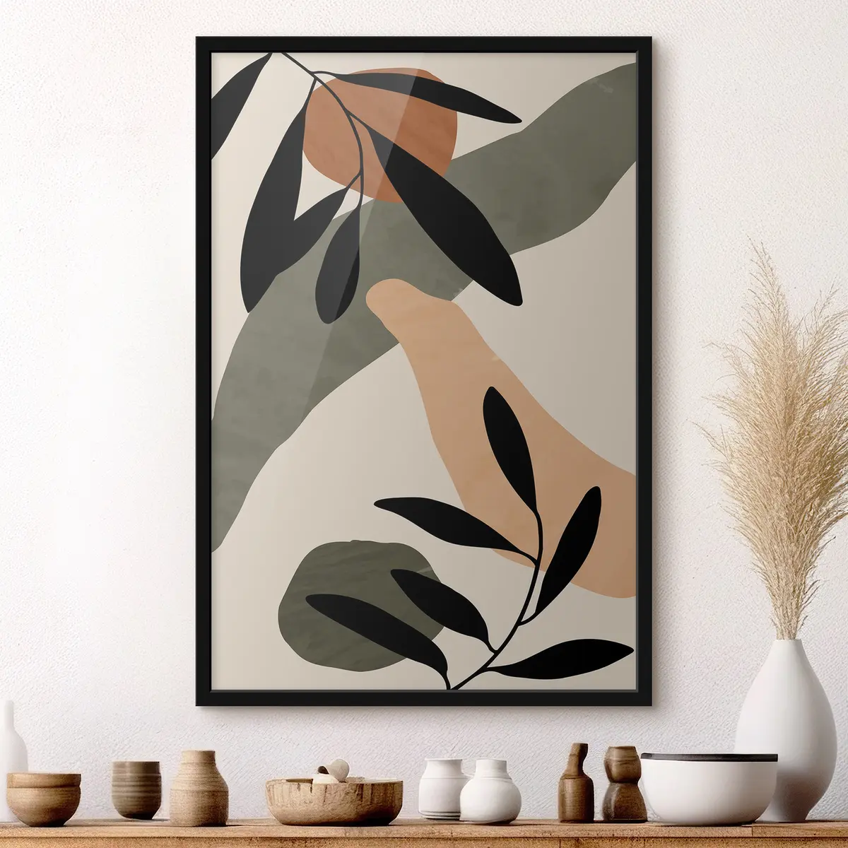 Plakāts Abstraktas formas un lapas harmonijā f36480