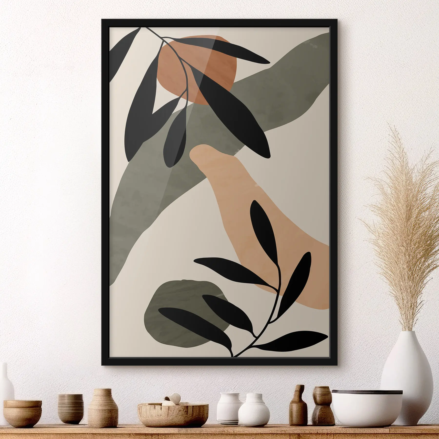 Glezna Abstraktas formas un lapas harmonijā f36480