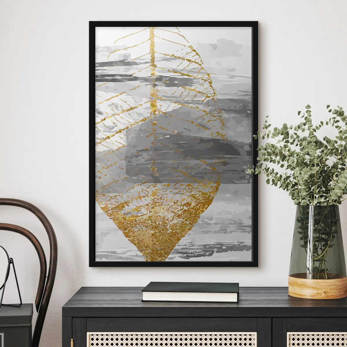 Plakāts Elegants lapas klusinātos toņos f36483