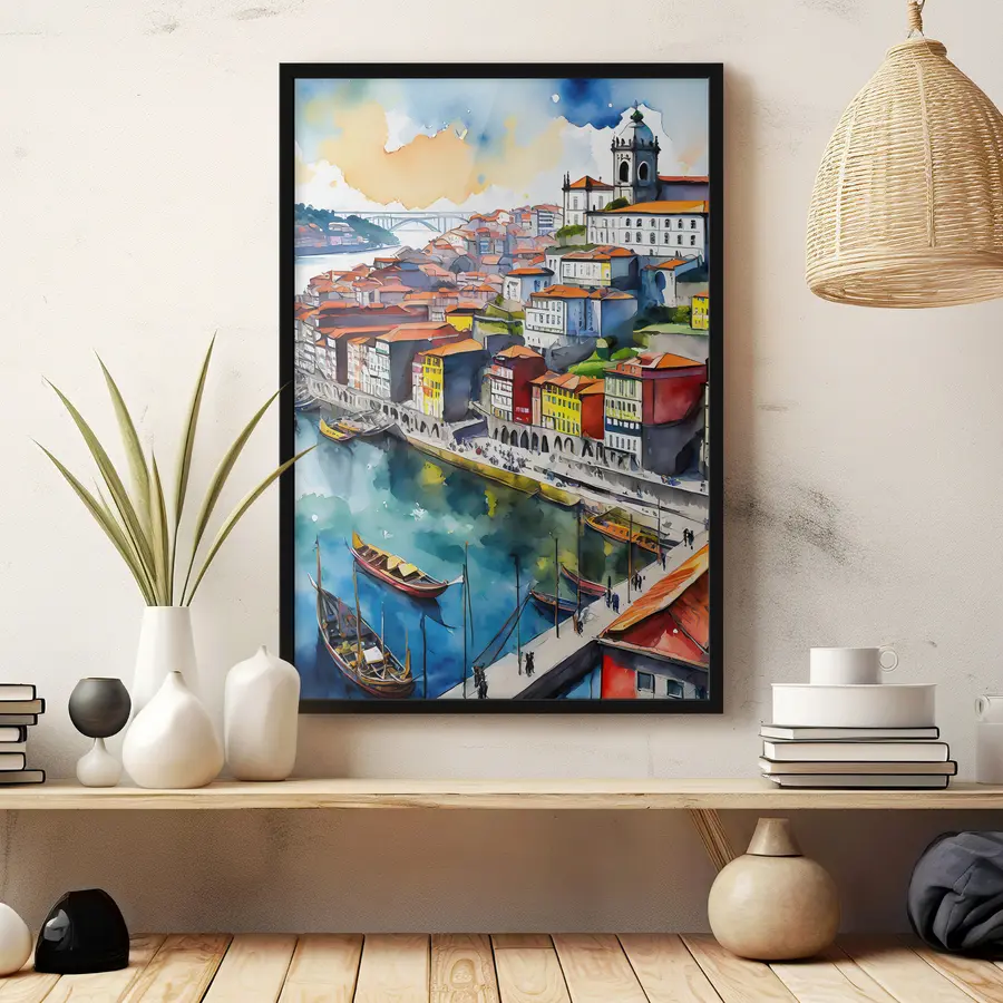 Fototapetes Dzīvīga pilsēta pie upes zem atklāta debesīm f36680