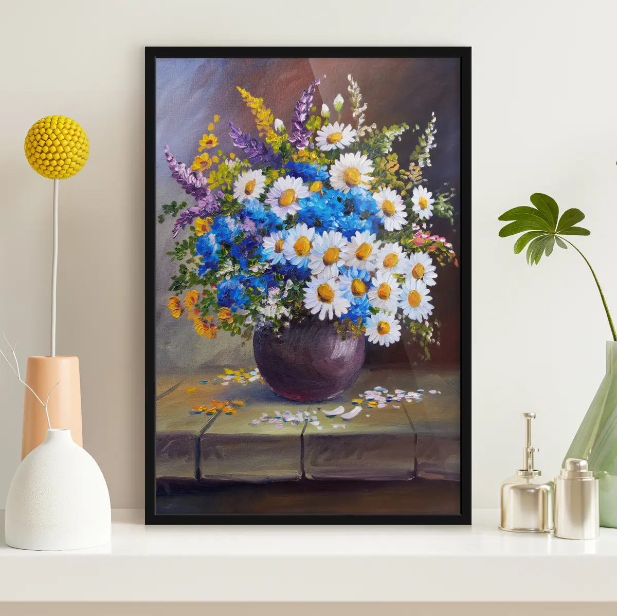 Plakāts Spilgti ziedi rustikālā vāzē f29912
