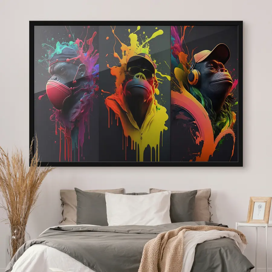 Fototapetes Spilgtas gorillas ar krāsainiem šļakstiem f34885