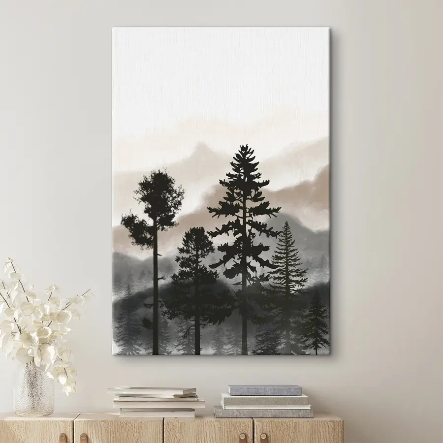 Glezna Koku silueti miglas apklātā ainavā s36605v1