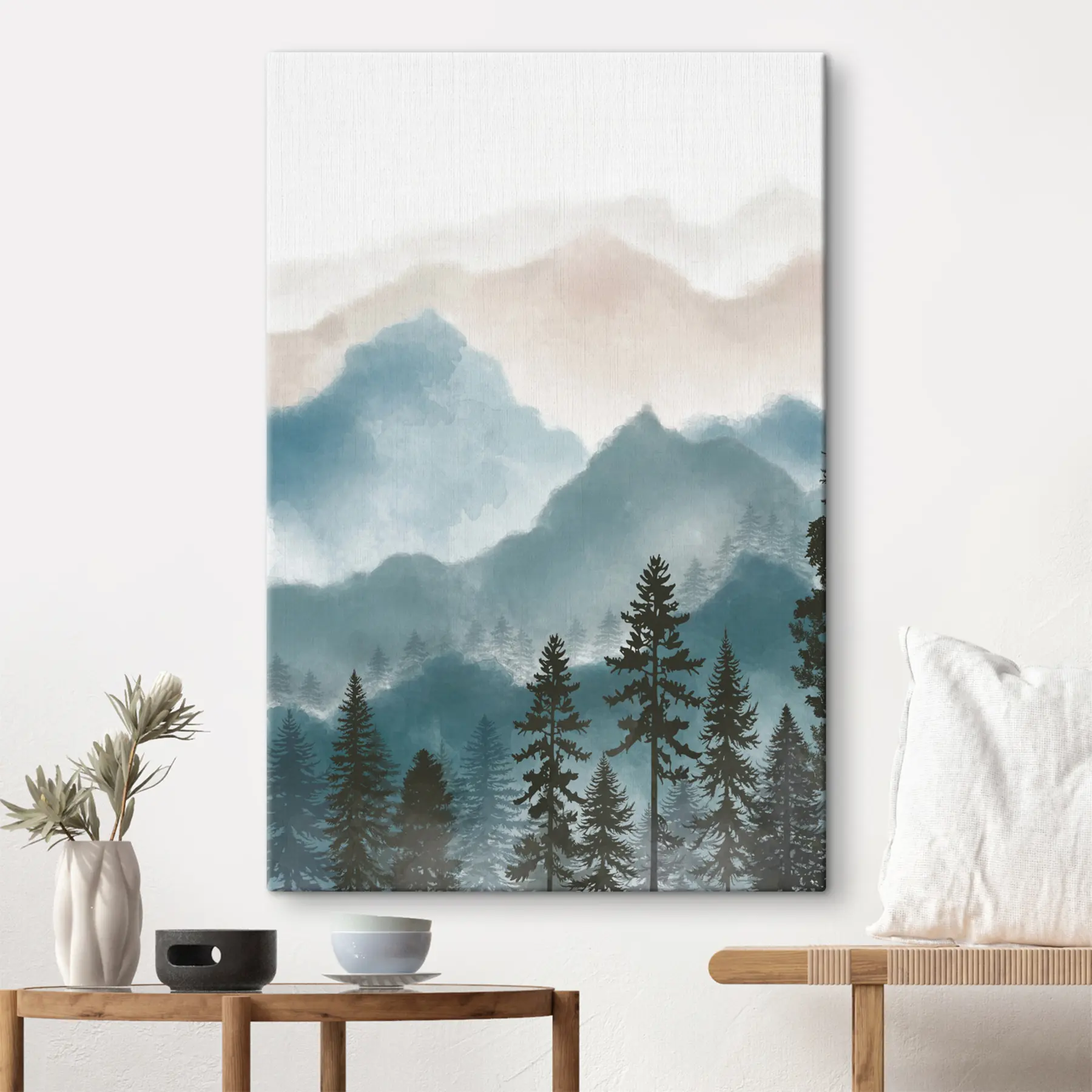 Fototapetes Miglas apklāti kalni un rāmi meži s36607