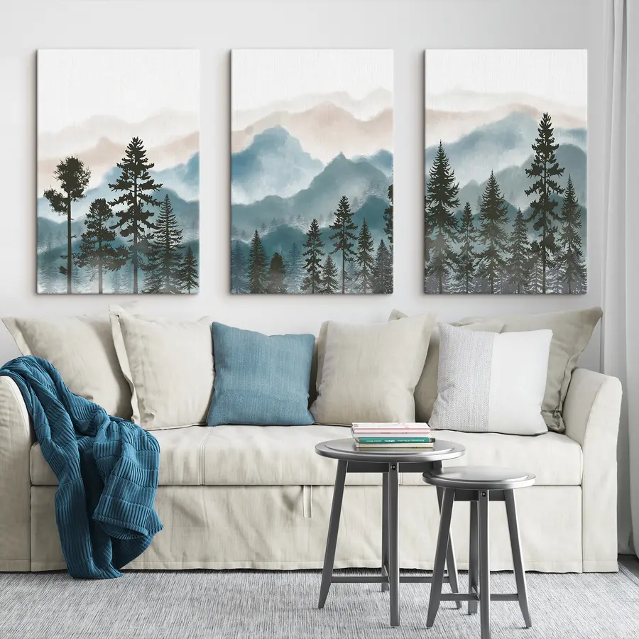 Glezna Mierīgi kalni un silueti koki m00244