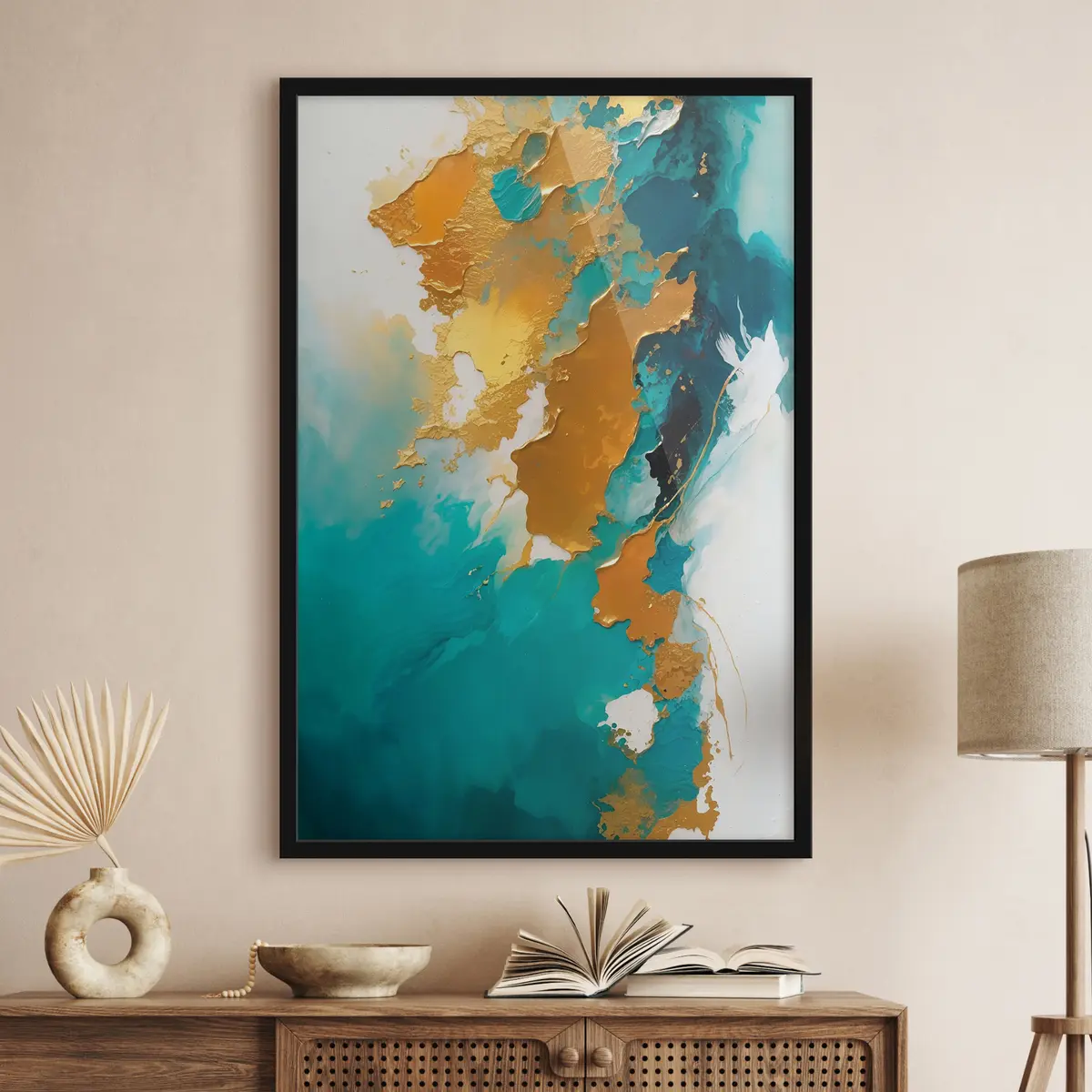 Plakāts Un zilas krāsas uz balta audekla f35823