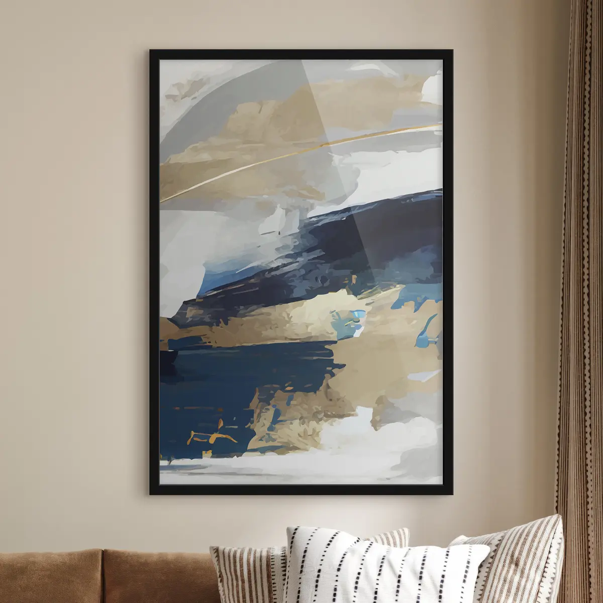 Plakāts Izteiksmīga pelēkā un zilā krāsu abstrakcija f36621