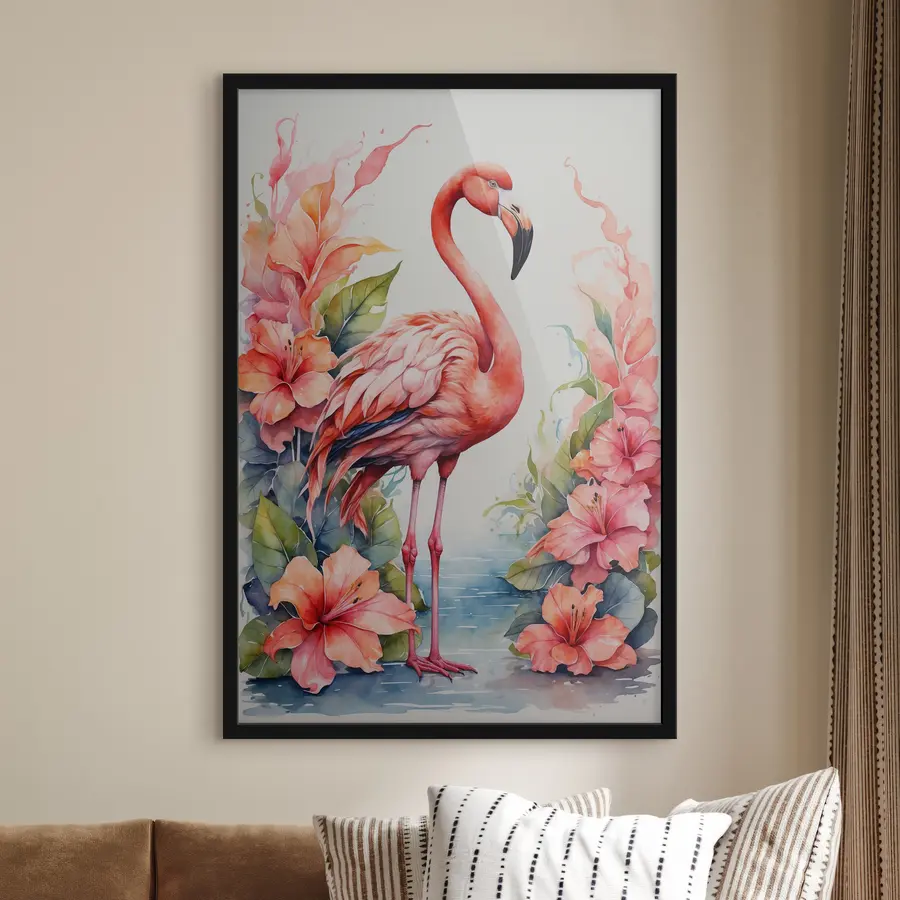 Fototapetes Flamingo starp krāšņajiem ziediem f37125