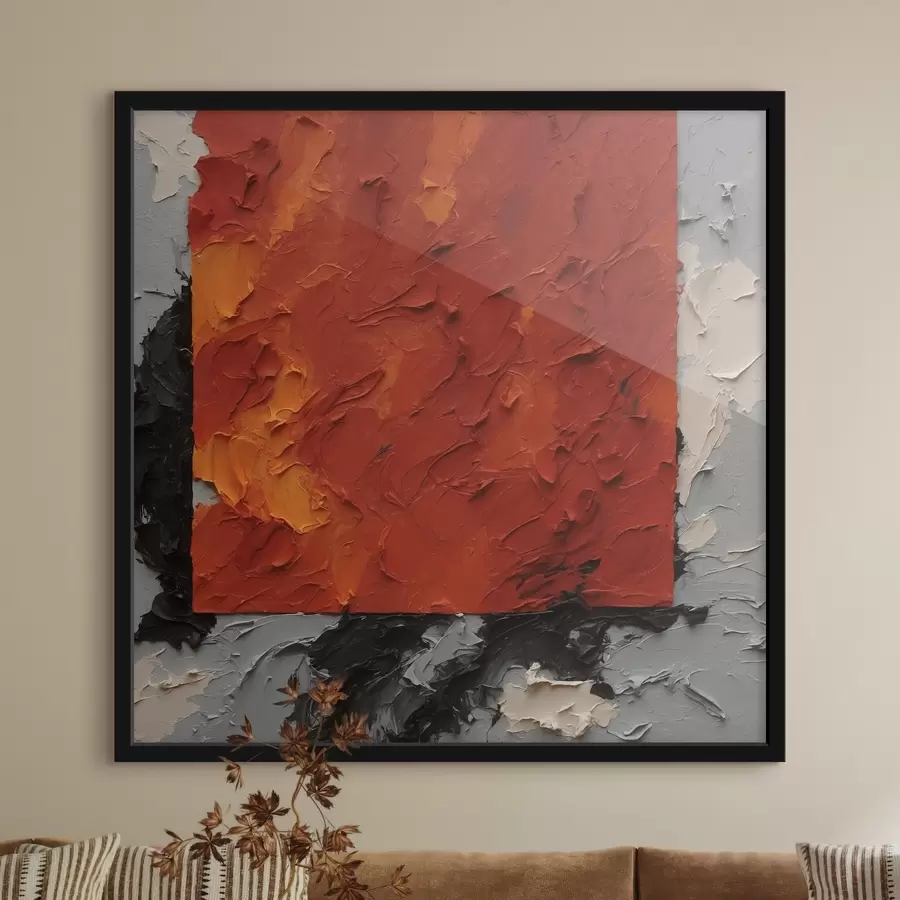 Fototapetes Abstraktā eļļas glezna ar sarkanu kvadrātu f37167