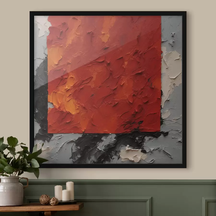 Fototapetes Abstraktā eļļas glezna ar sarkanu kvadrātu f37167