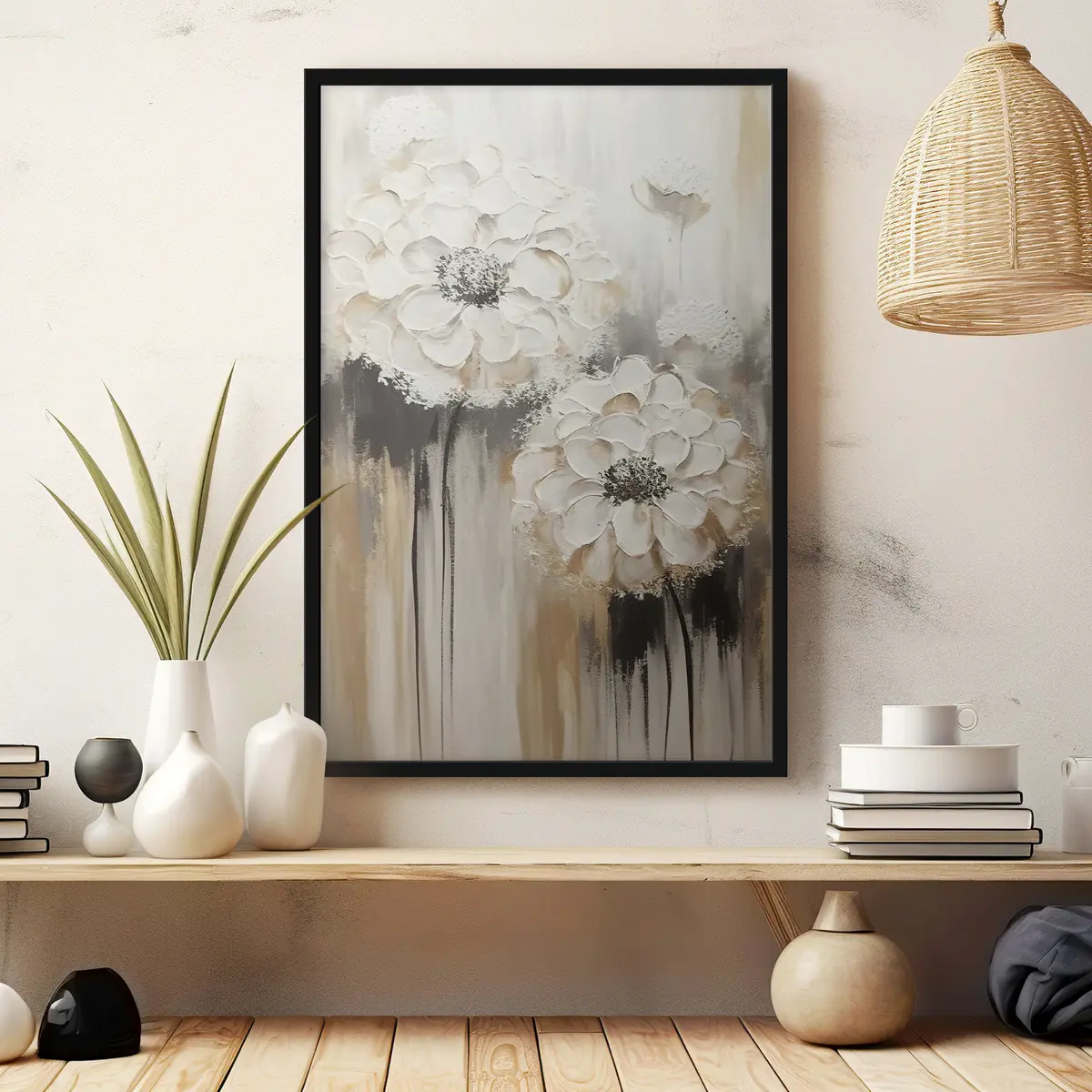Plakāts Eleganti balti ziedi maigos toņos f37307