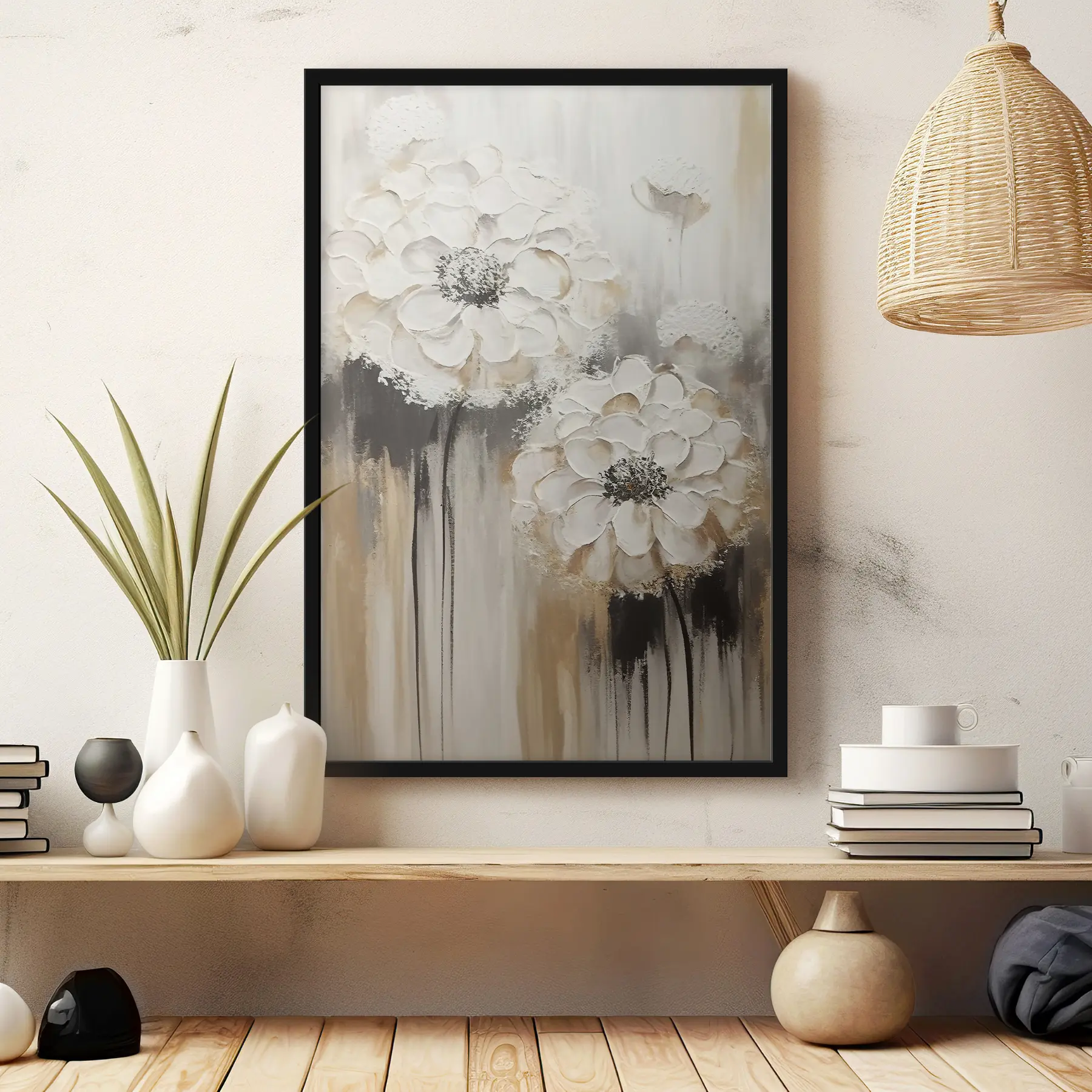 Fototapetes Eleganti balti ziedi maigos toņos f37307