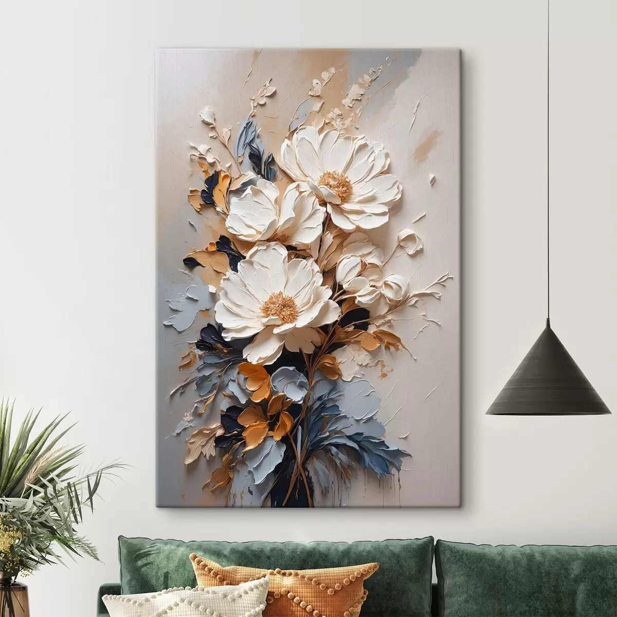 Glezna Elegants ziedu reljefs maigās toņos s37327