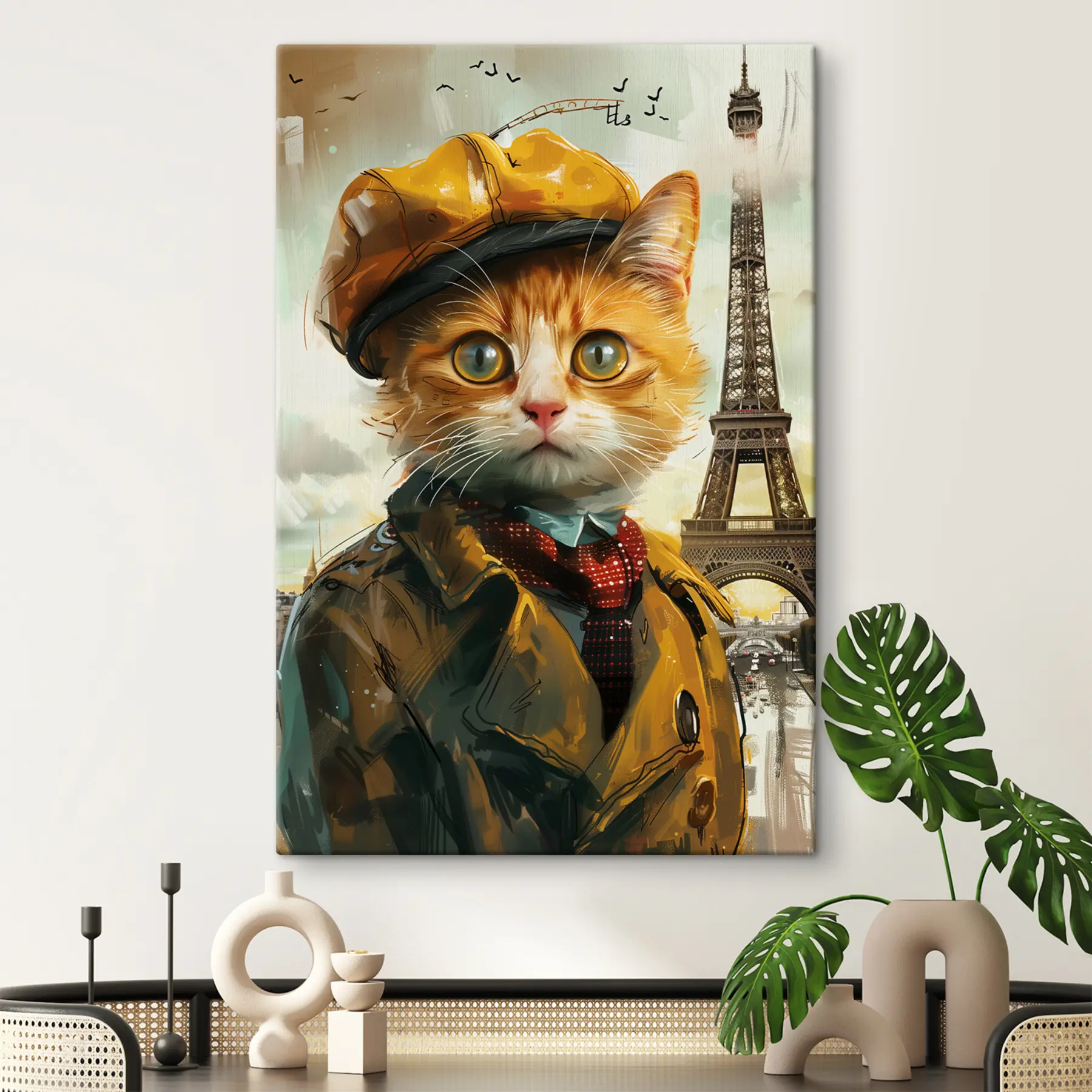 Fototapetes Burvīga kaķene Parīzes tērpā s37456