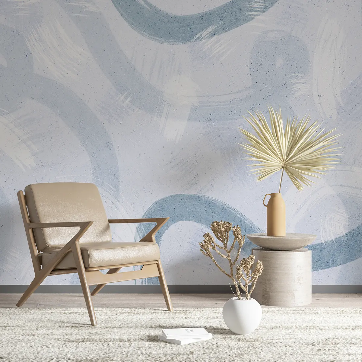 Fototapetes Ar otu veikti triepieni, abstrakts ar roku zīmēts raksts, zilas krāsas u99656v1