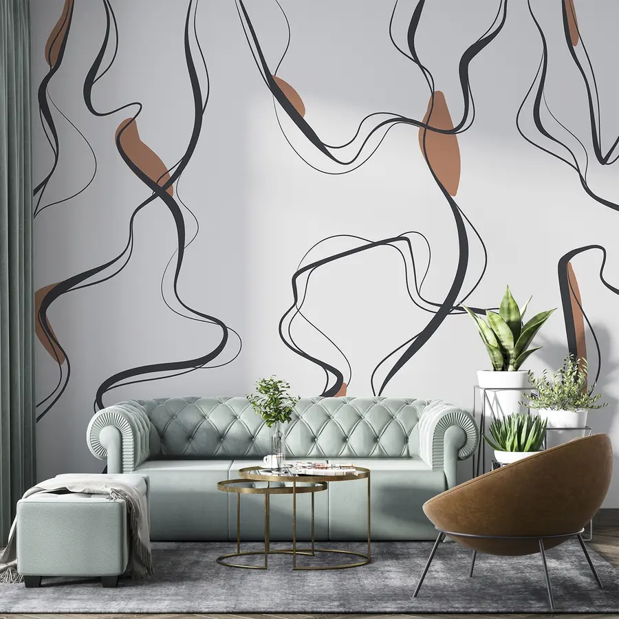 Fototapetes Tintes zīmējums, abstrakts raksts, ģeometriskas līnijas, pelēks un oranžs u99659v3