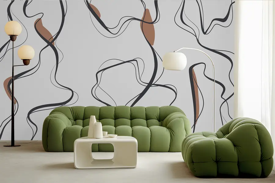 Fototapetes Tintes zīmējums, abstrakts raksts, ģeometriskas līnijas, pelēks un oranžs u99659v3