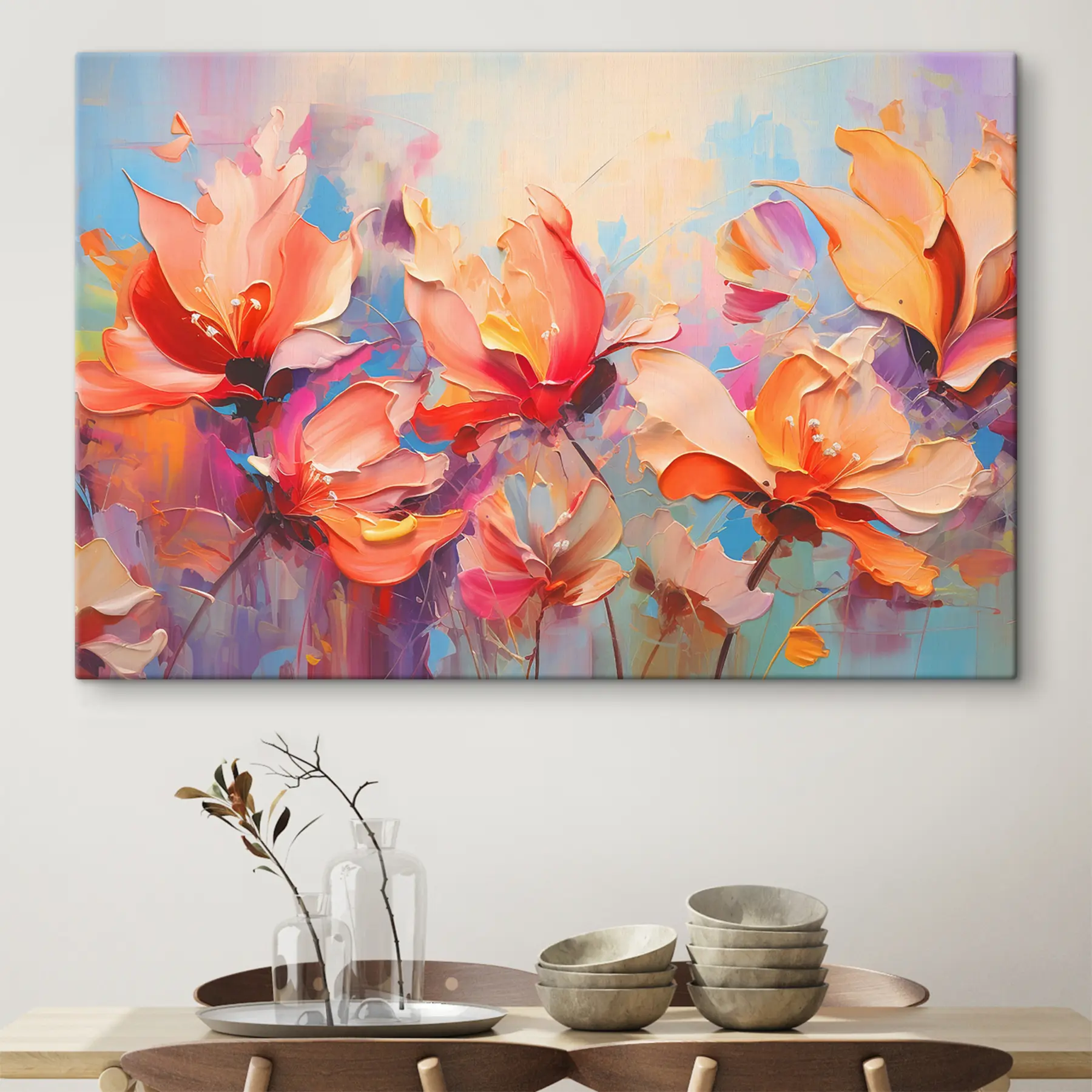 Glezna Spilgti ziedi krāsainā ainavā s37535